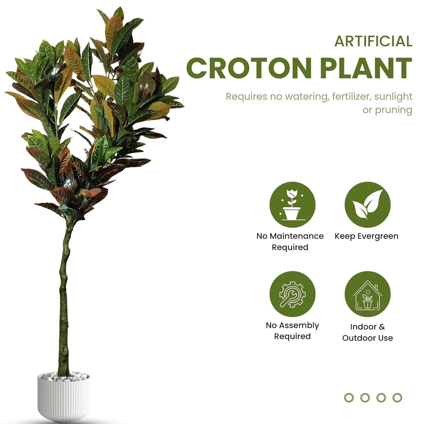 Artificial 6 Feet Croton Plant with Pot for Home Decor