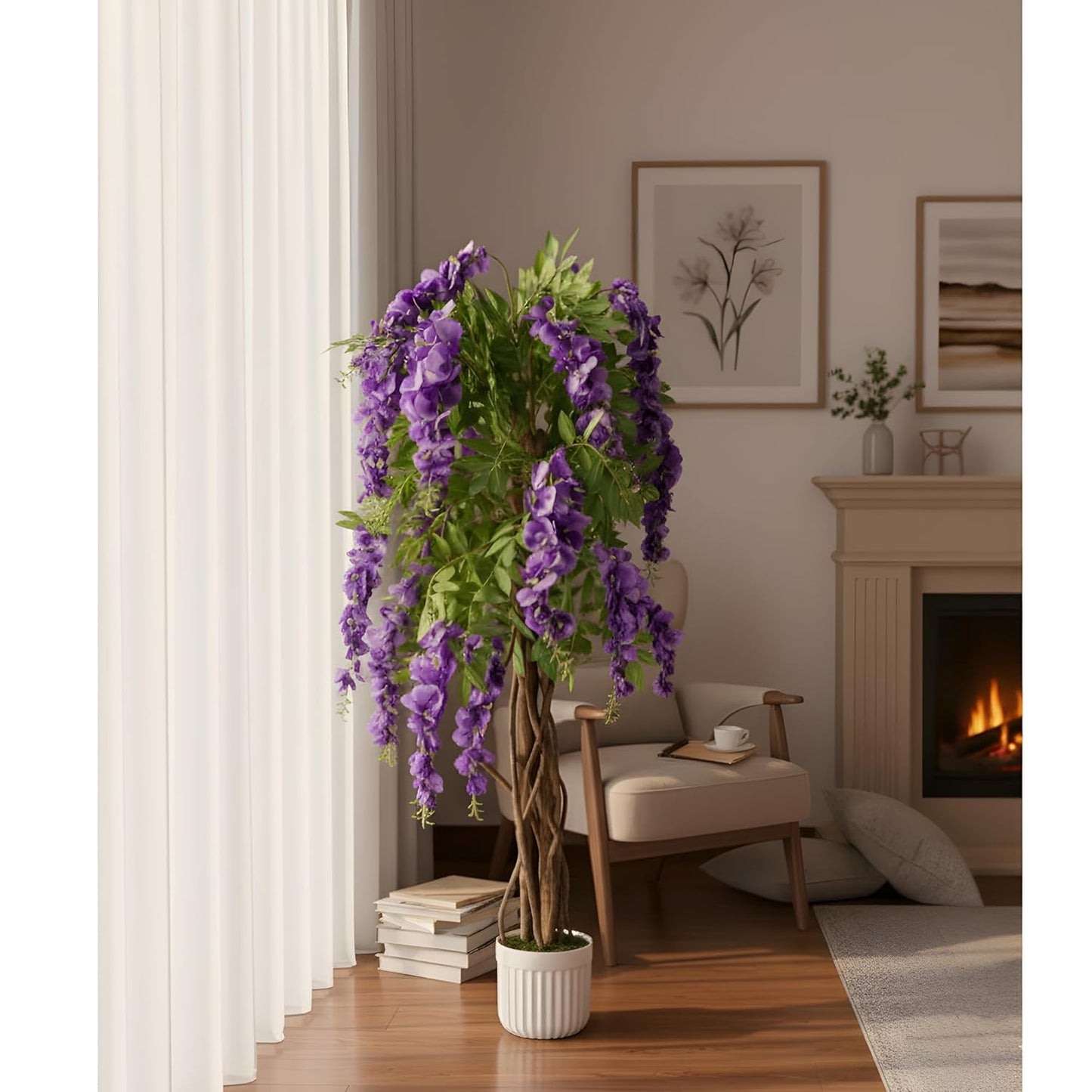 Artificial Wisteria Plant Lifelike Hanging Purple Flowers