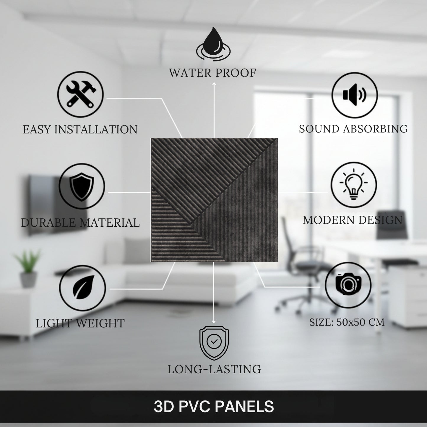 Nexa Gray 3D Wall Panels Stripe Design