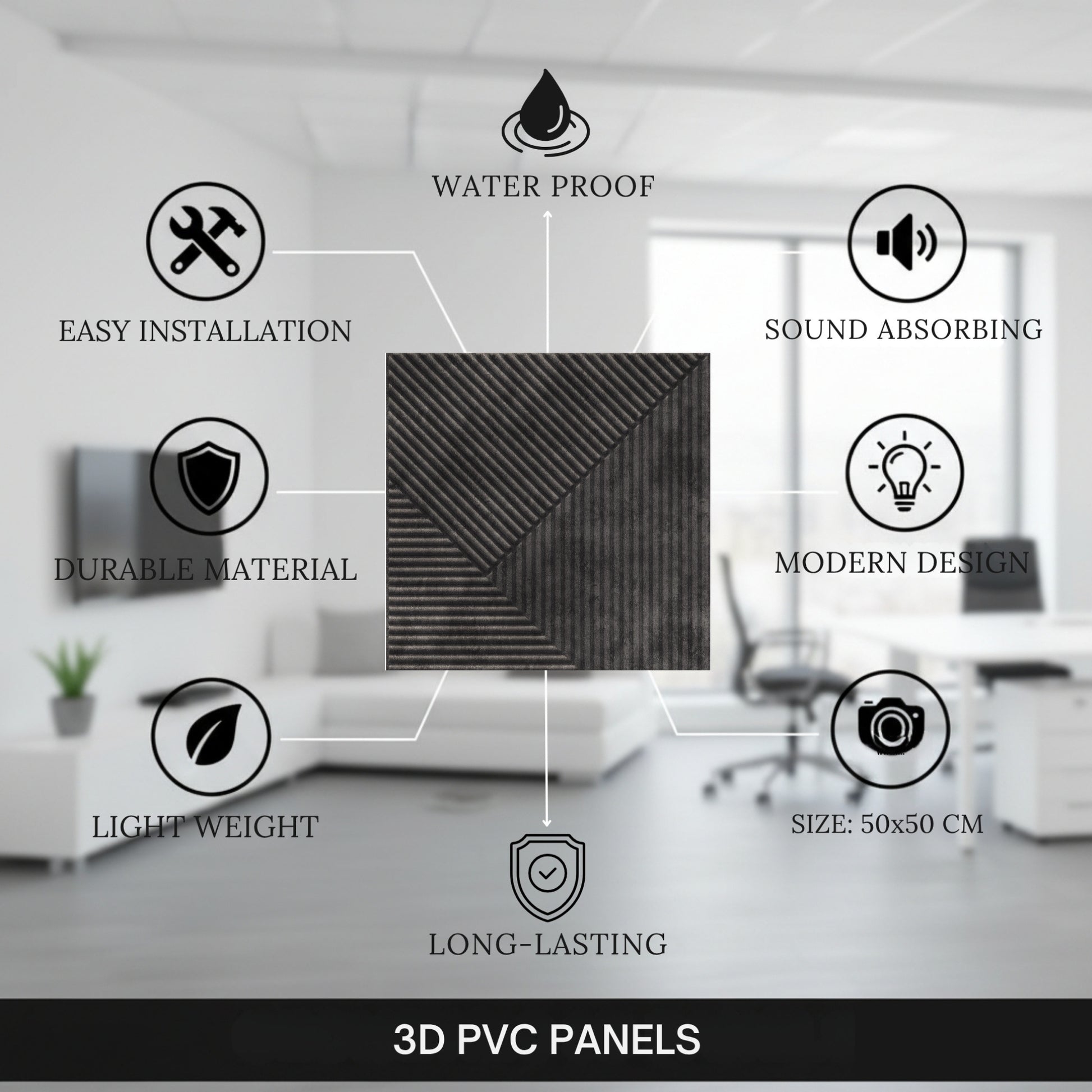 Nexa Gray 3D Wall Panels Stripe Design