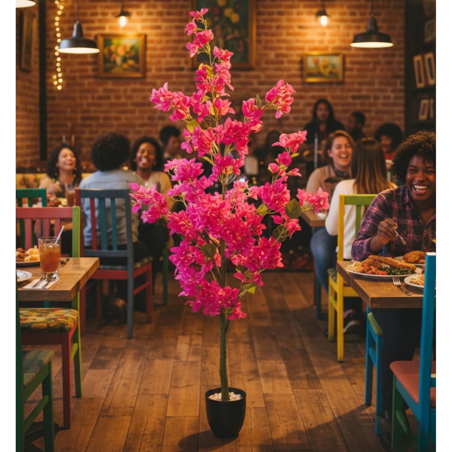 Artificial Cherry Bougainvillea Plant Realistic Faux Flowering Tree with Pot (Purple)