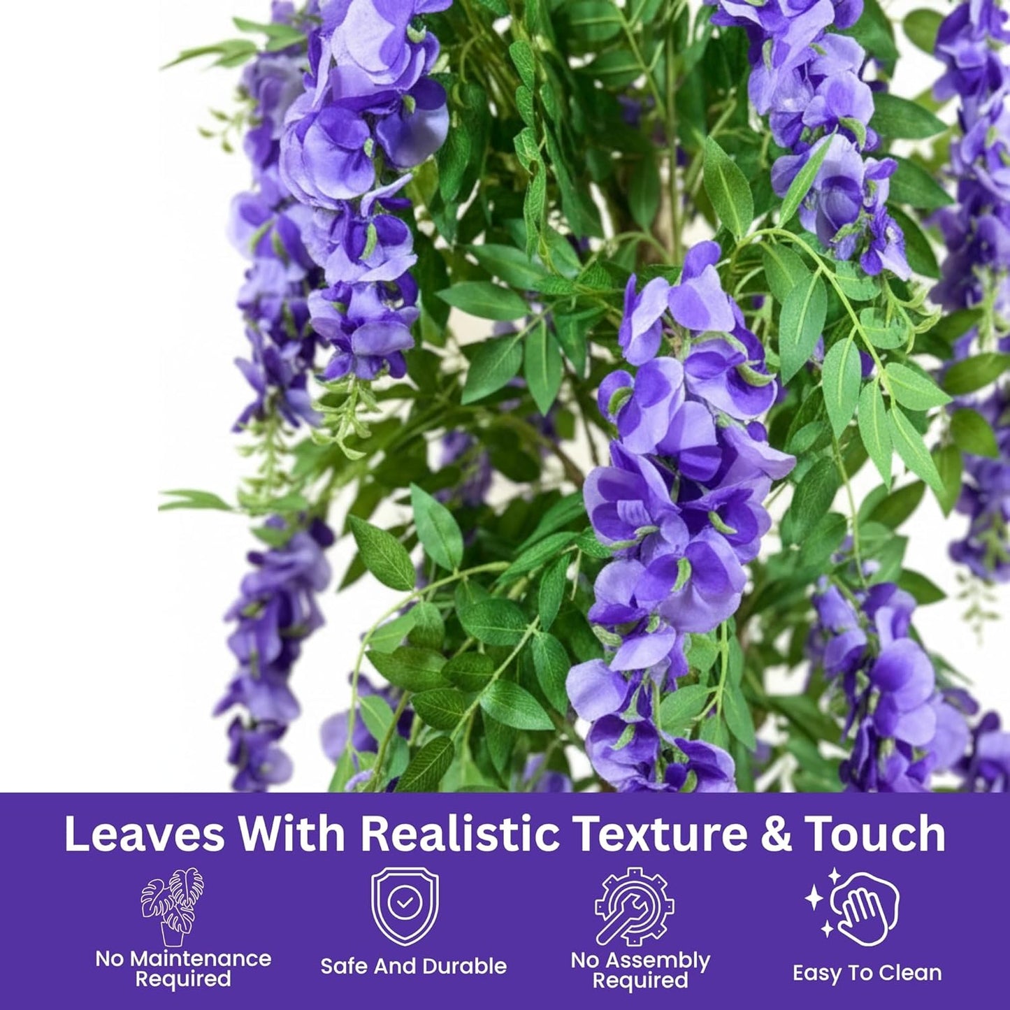 Artificial Wisteria Plant Lifelike Hanging Purple Flowers