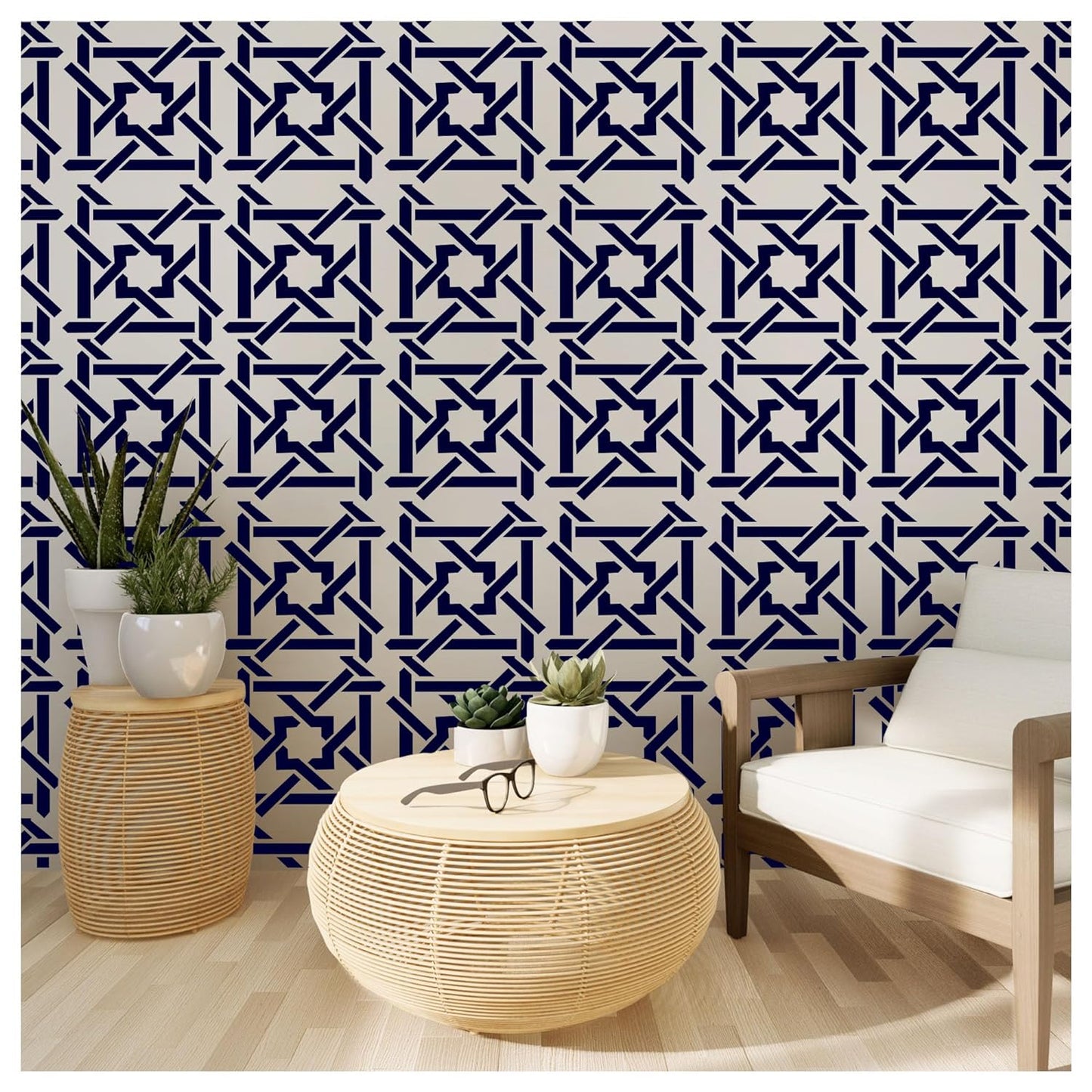Latest Interlock Geometric Allover Paint Wall Stencil -Pack of 1
