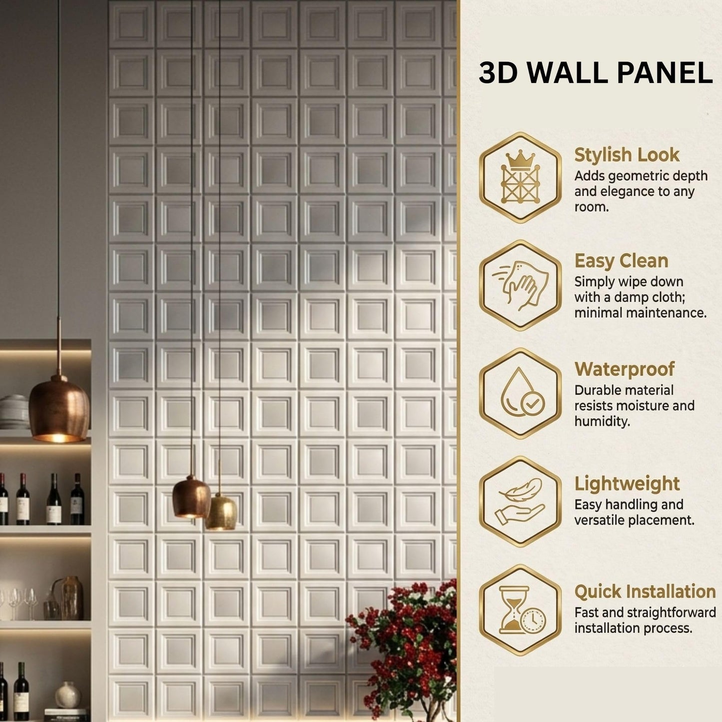 3D Wall Panels for Home Decor PVC Acrylic Square Box Design 50X50 cm