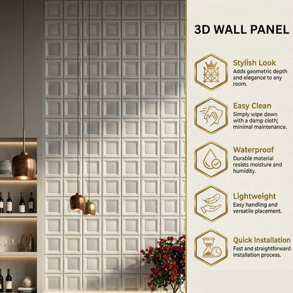3D Wall Panels for Home Decor PVC Acrylic Square Box Design 50X50 cm