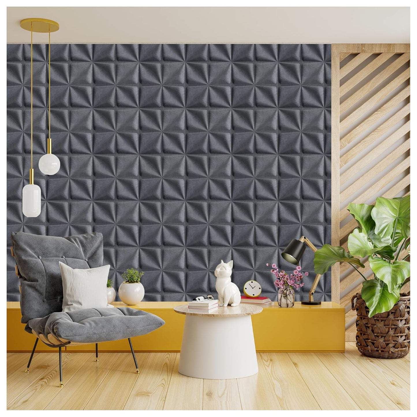 3D PVC Wall Panel, Grey Marble Flower Design(12Pc)