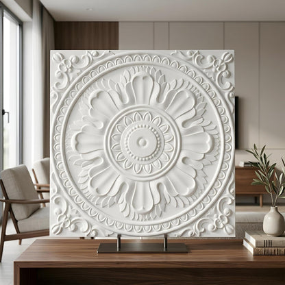 White Regal Ornate Design 3D PVC Ceiling Panel Front View2