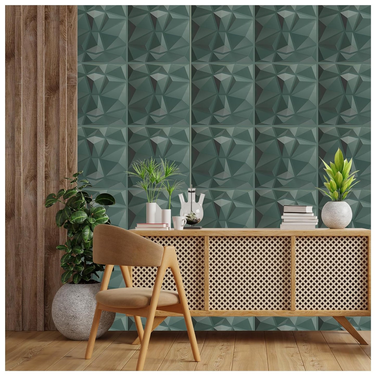 Green Color Diamond Design 3D PVC Wall Panel
