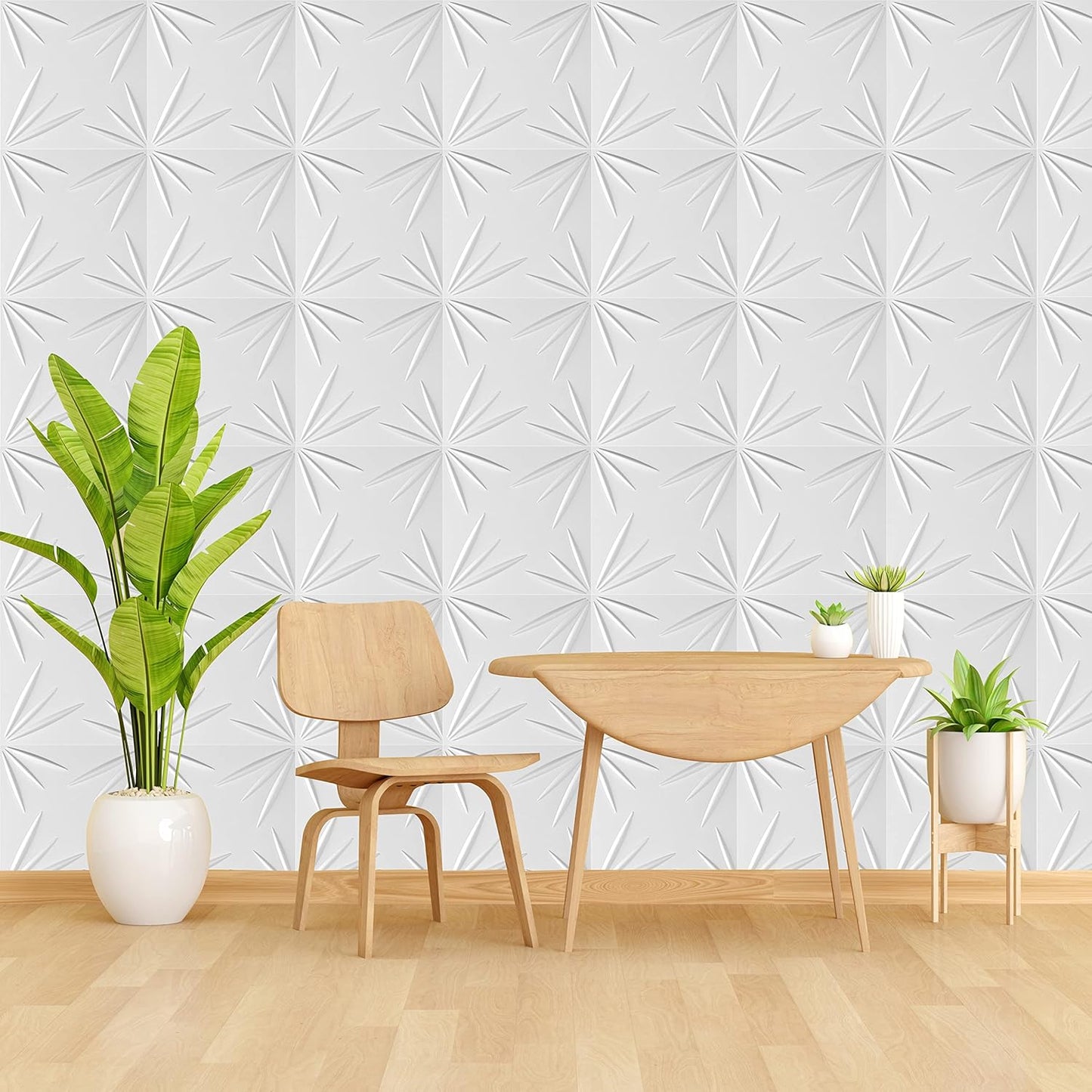 3D PVC Wall Panel, D056 Design White(12Pc)