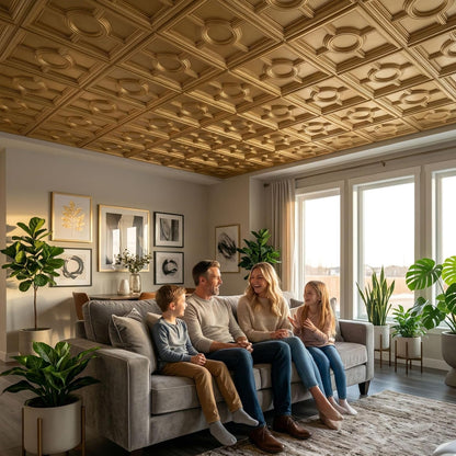 Modern PVC False Ceiling - 60x60 cm Medallion Design Champagne Gold