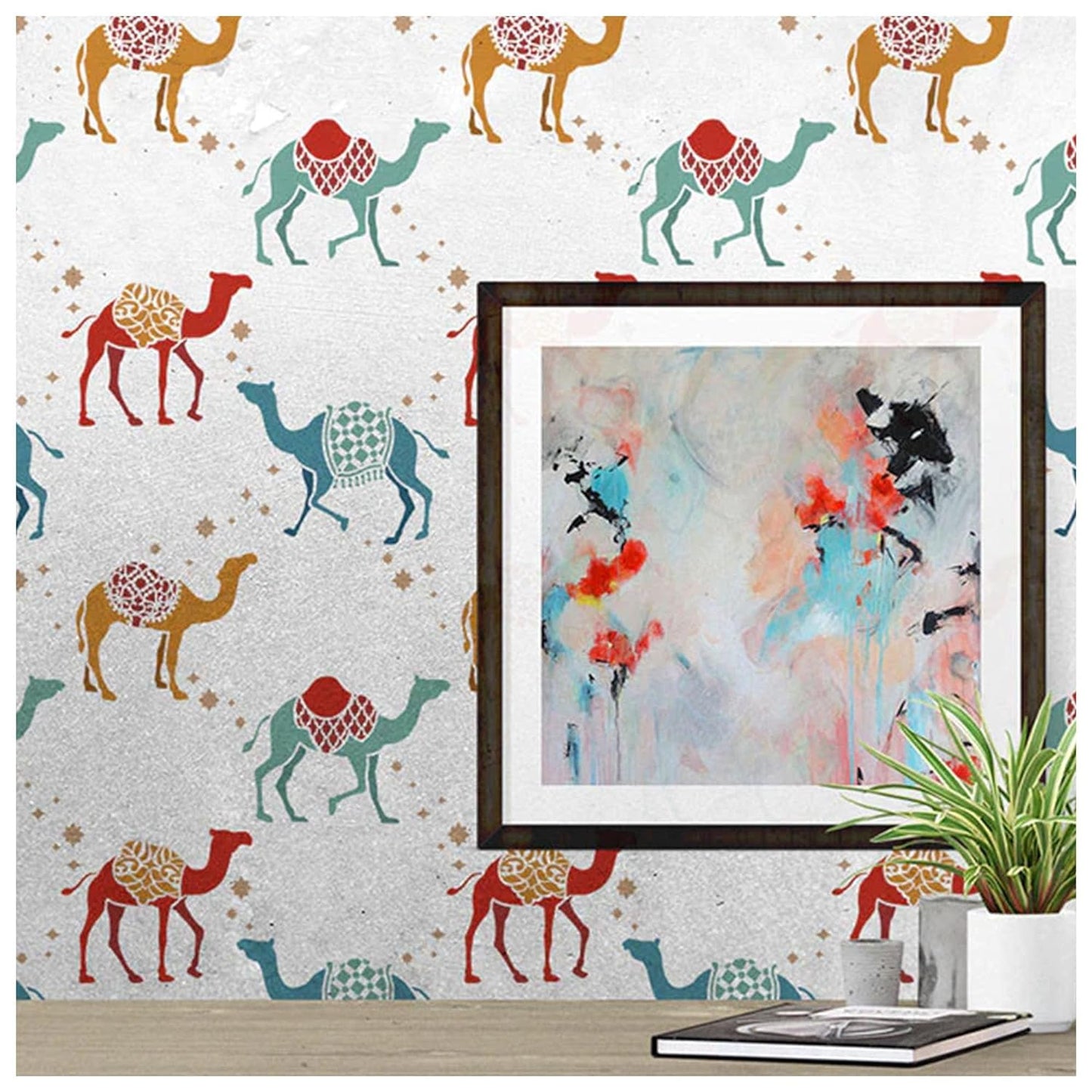 Latest Large Camel Safari Wall Stencil -Pack of 1, Sheet Size 24 x 36 inch|Design Size 21 x 30 inch.
