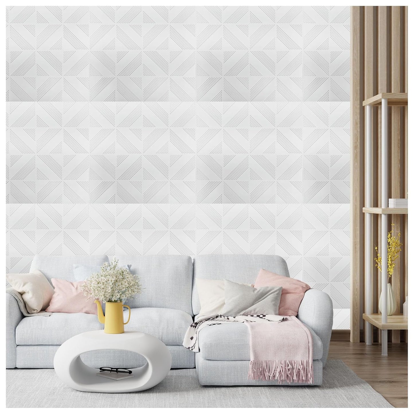 3D Self-Adhesive Wall Panels-White Corner Stripe(12Pc)