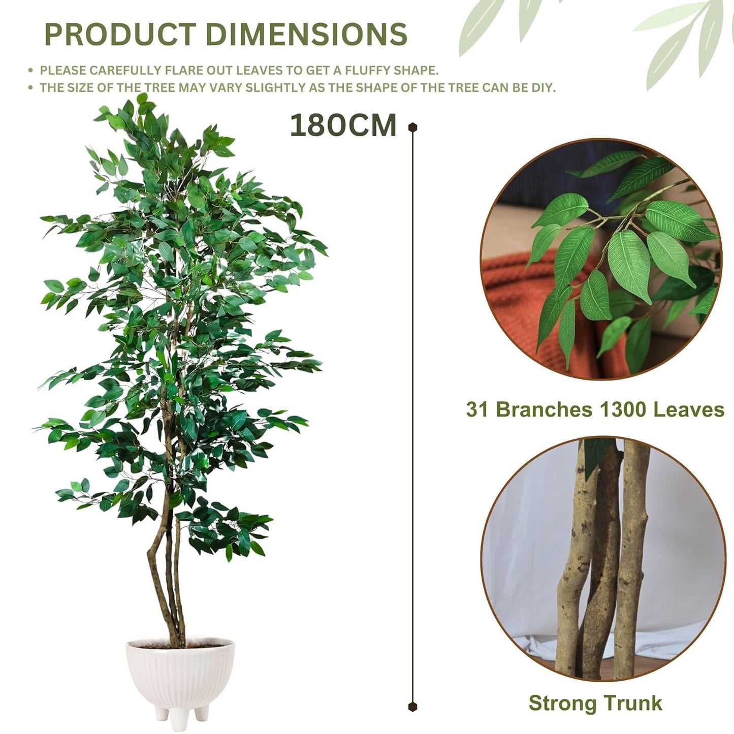 Artificial 6 Feet Ficus Tree with Pot for Home Decor