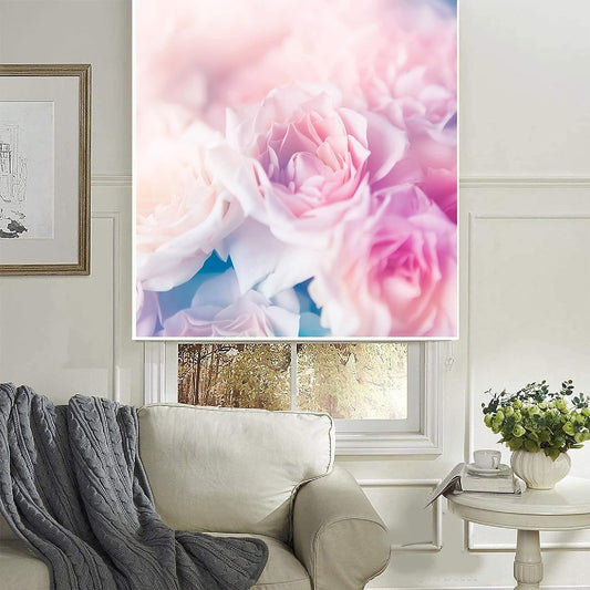 Blackout Roller Blinds for Window - Light Pink and White Rose Flower Design