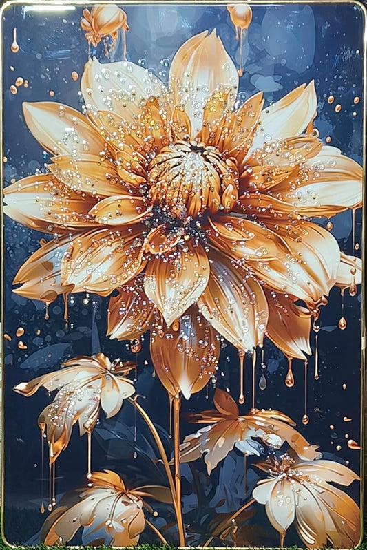 Crystal Painting for Wall Decoration with Golden Frame, Size 40 X 61 Cm-  Crystal Flower