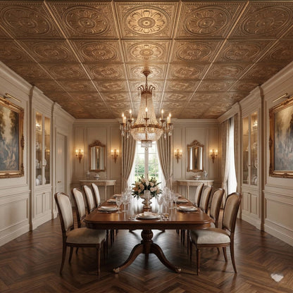Champagne Gold Regal Ornate Design 3D PVC Ceiling Panel Front View 1