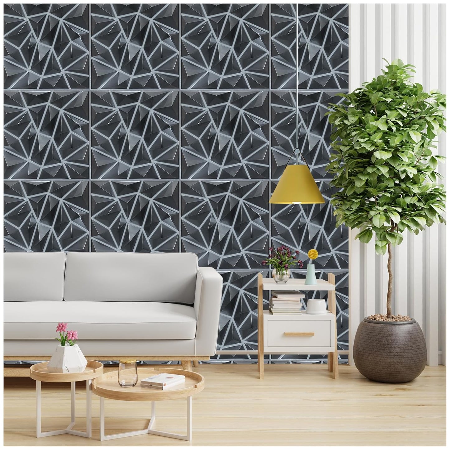 3D PVC Wall Panel, Metallic Silver Big Diamond (18Pc)