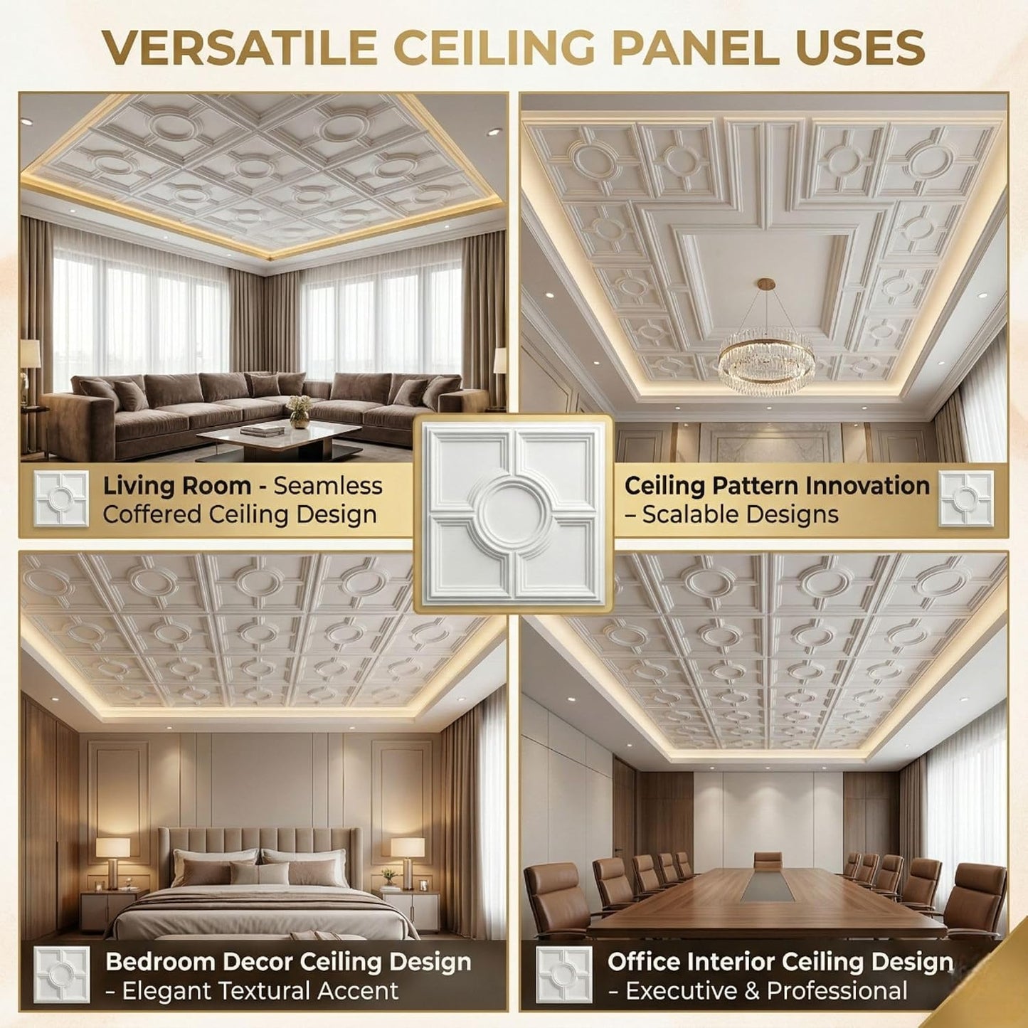 White Regal Medallion Design 3D PVC Ceiling Panel Front View2