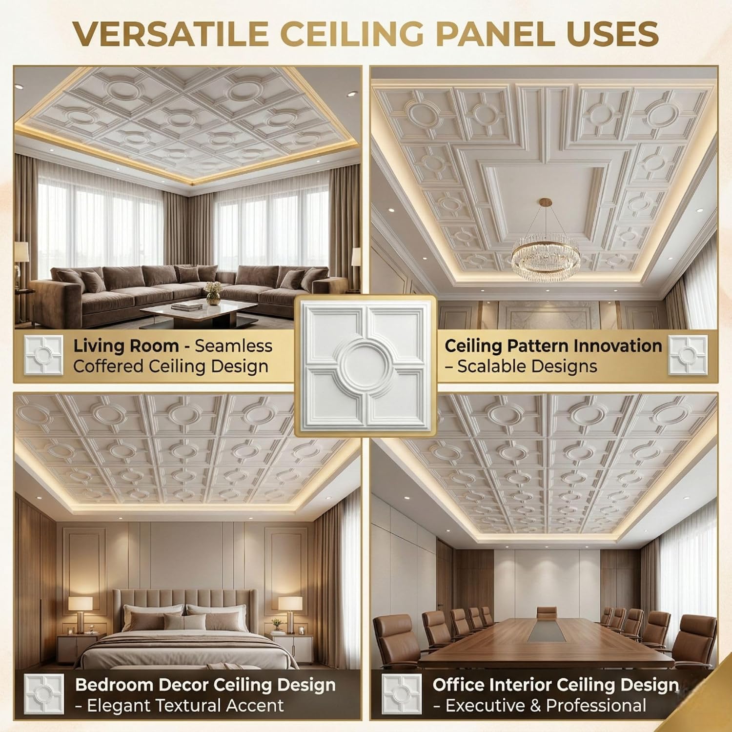 White Regal Medallion Design 3D PVC Ceiling Panel Front View2