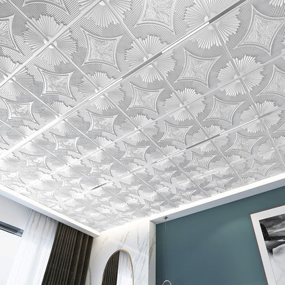 Modern PVC False Ceiling - 60x60 cm Wainscoting Design White