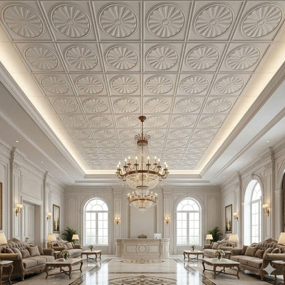 White Sunburst Design 3D PVC Ceiling Panel  front View1
