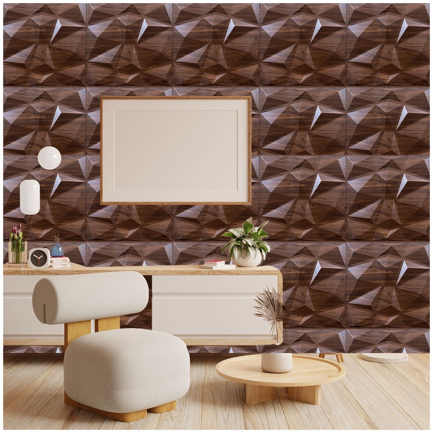 Brown Color Diamond Design 3D PVC Wall Panels