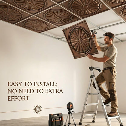 Modern PVC False Ceiling - 60x60 cm Sunburst Design Red Copper