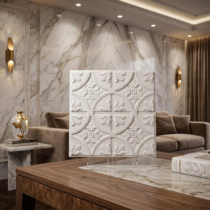 White Ornamental Floral Panel Design 3D PVC Ceiling Front View3