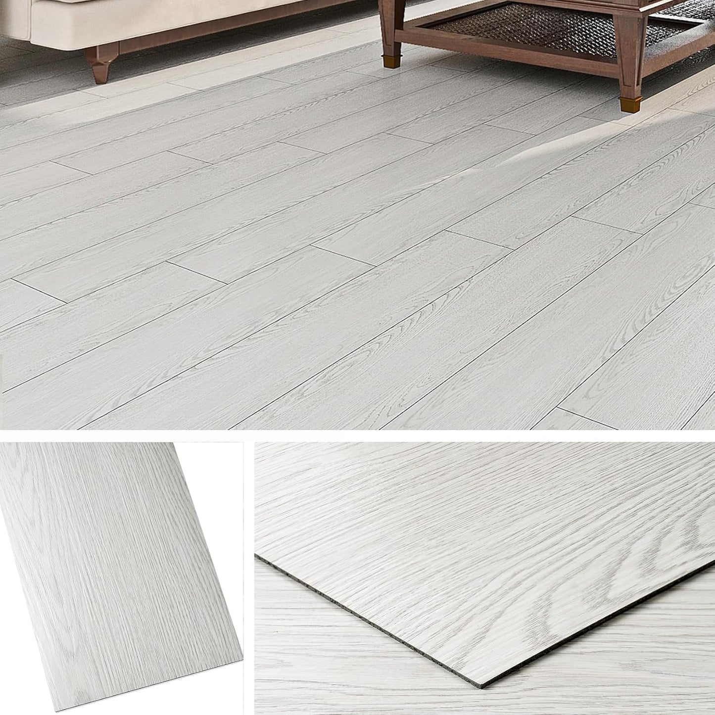 Peel and stick vinyl  floor planks - 91 X 15 cm (72pcs in a pack) covering 108sqft area- Light Grey