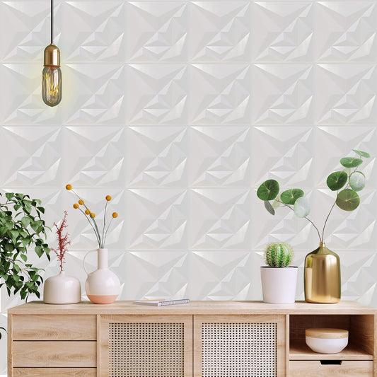 3D PVC Wall Panel, Diamond Design White(12Pc)