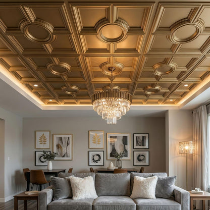 Champagne Gold Regal Medallion Design 3D PVC Ceiling Panel Front View2