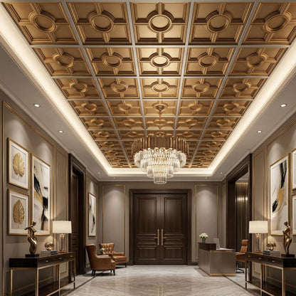Champagne Gold Regal Medallion Design 3D PVC Ceiling Panel Front View1