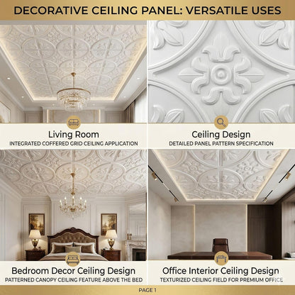 White Ornamental Floral Panel Design 3D PVC Ceiling Front View2