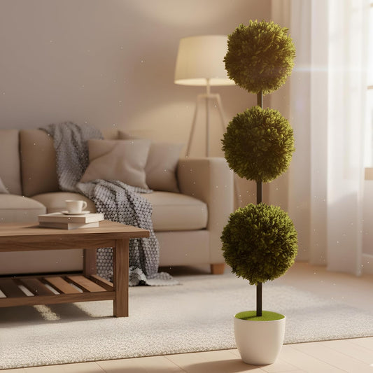 Artificial Topiary Plant - Triple Ball Boxwood Tree with Pot