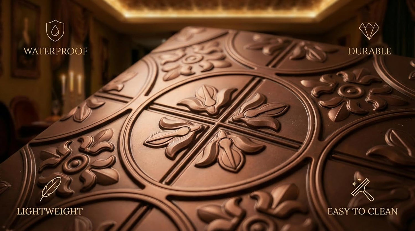 Red Copper Ornamental Floral  Design 3D PVC Ceiling Panel Front view3