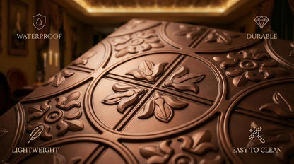 Red Copper Ornamental Floral  Design 3D PVC Ceiling Panel Front view3