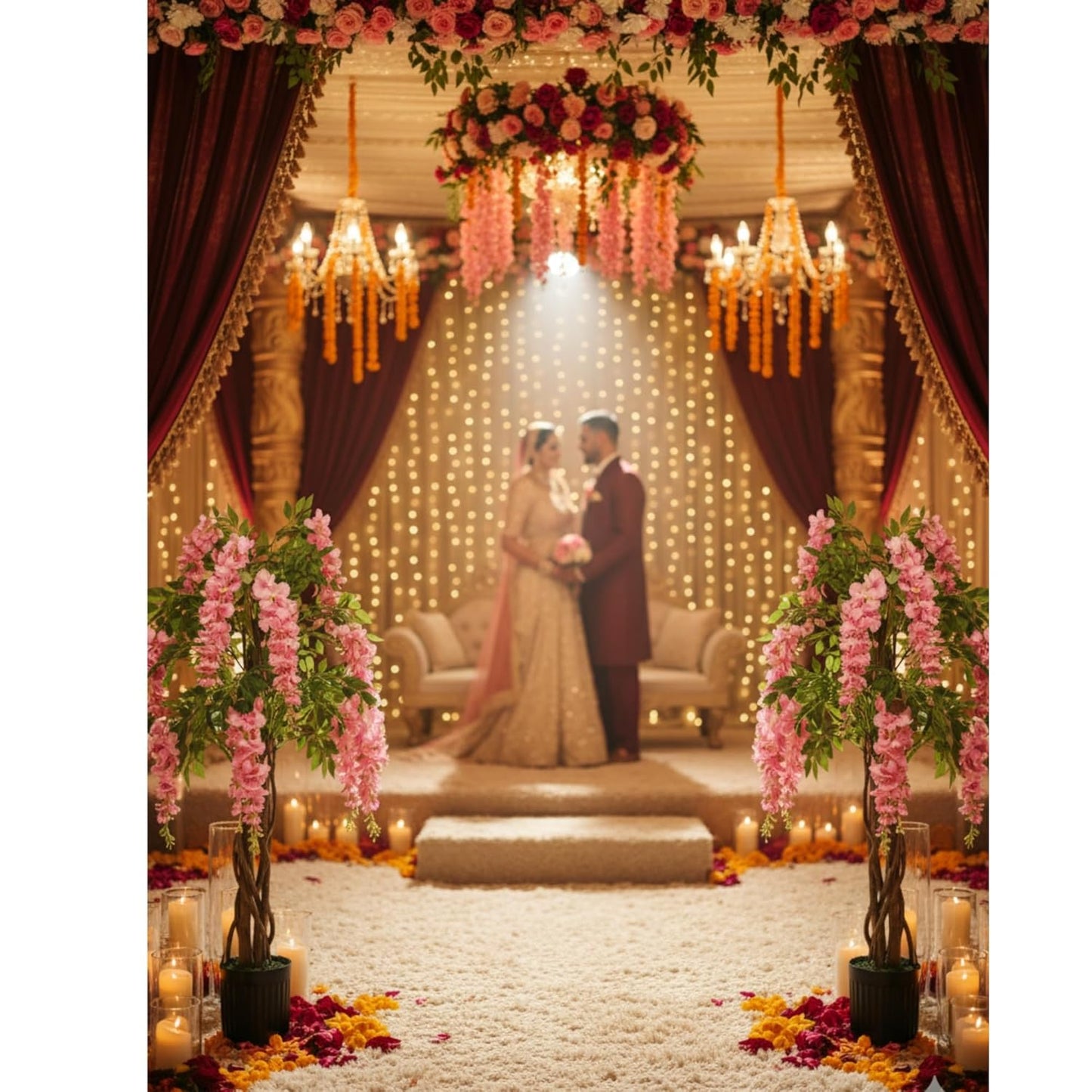 Artificial Wisteria Plant Lifelike Hanging Pink Flowers