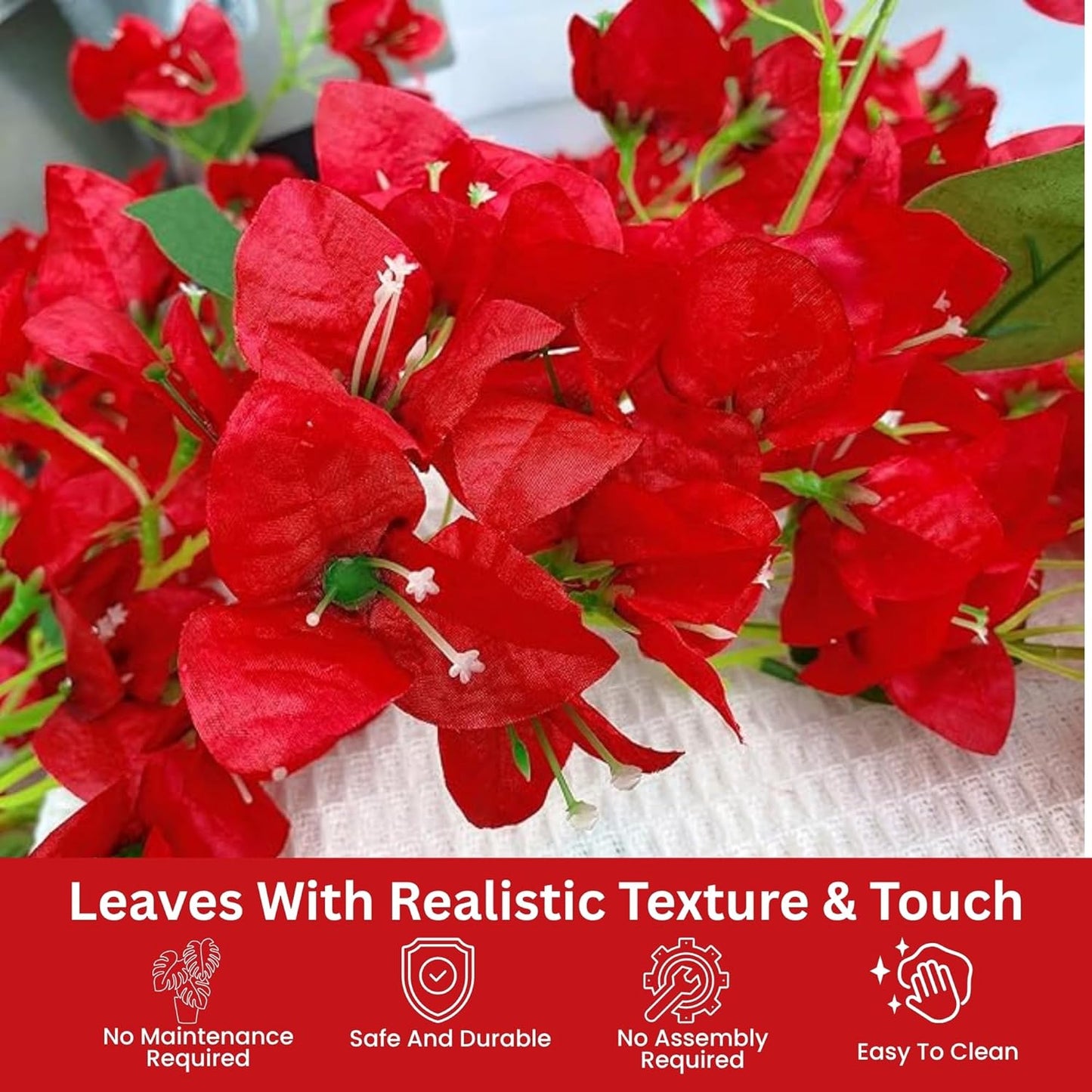 Artificial Cherry Bougainvillea Plant Realistic Faux Flowering Tree with Pot (Red)