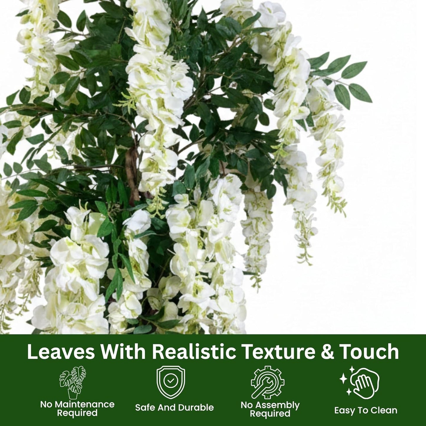 Artificial Wisteria Plant Lifelike Hanging White Flowers