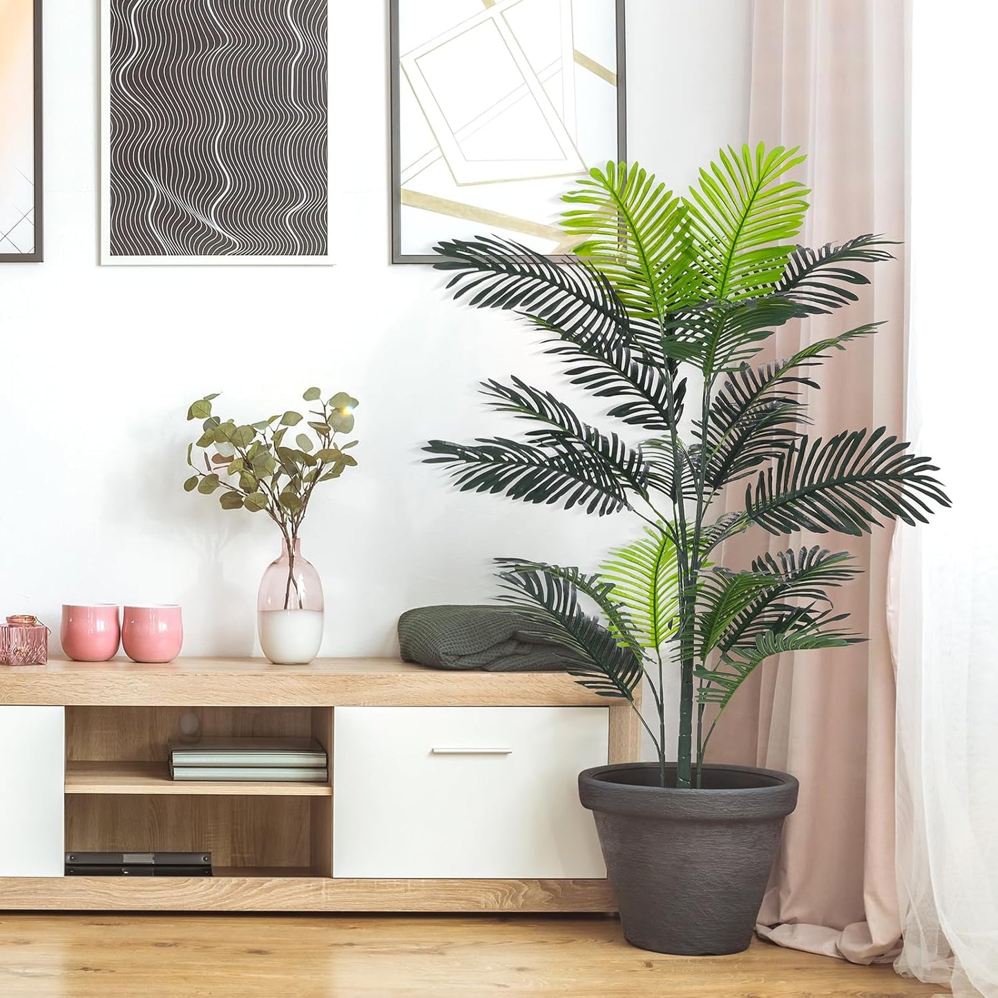 Artificial Golden Cane Palm Tree, Fake Palm Silk Plant in pot