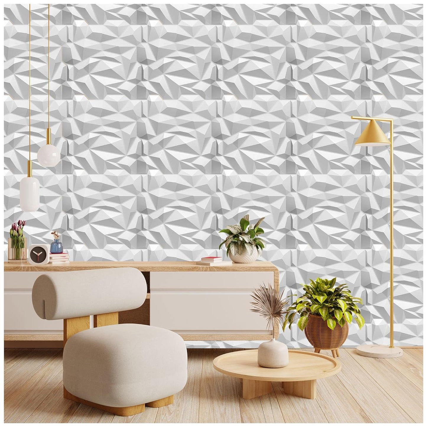 3D PVC Diamond Wall Panel Jagged Matching-Matt White for Residential and Commercial Interior Decor (47 x 47 cm Covers 2.3 Sq. ft.)