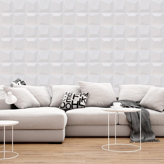 3D PVC Wall Panel, Cubical Design White(12Pc)