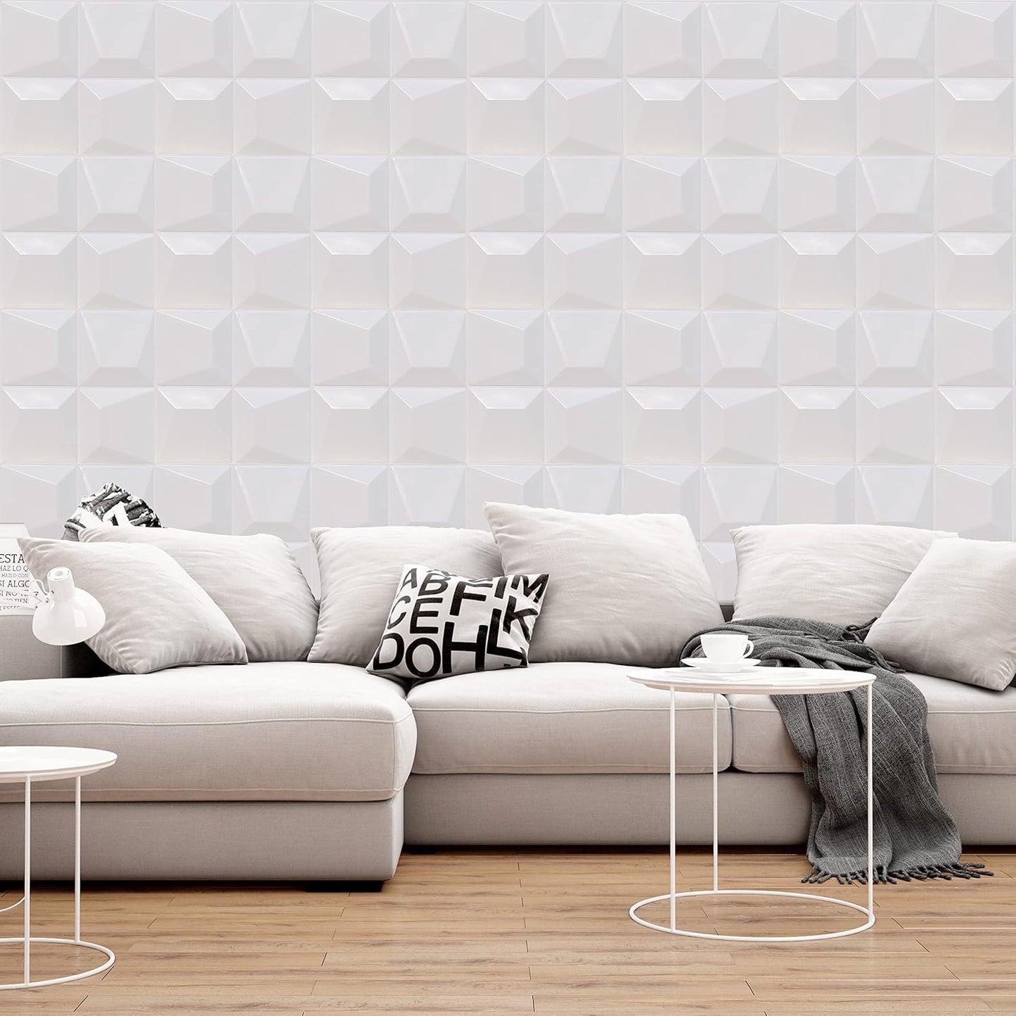 3D PVC Wall Panel, Cubical Design White(18Pc)