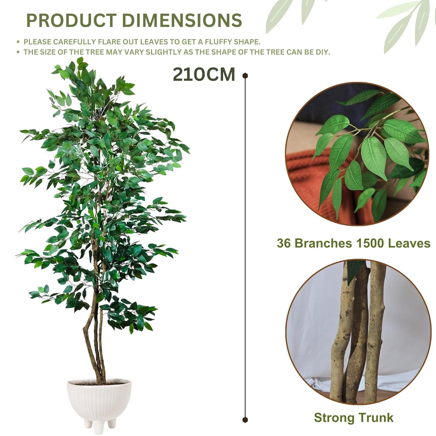 Artificial 7 Feet Ficus Tree with Pot for Home Decor