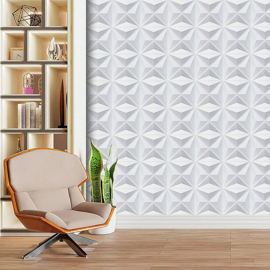 3D PVC Wall Panel, Diamond Rectangle Design White(12Pc)