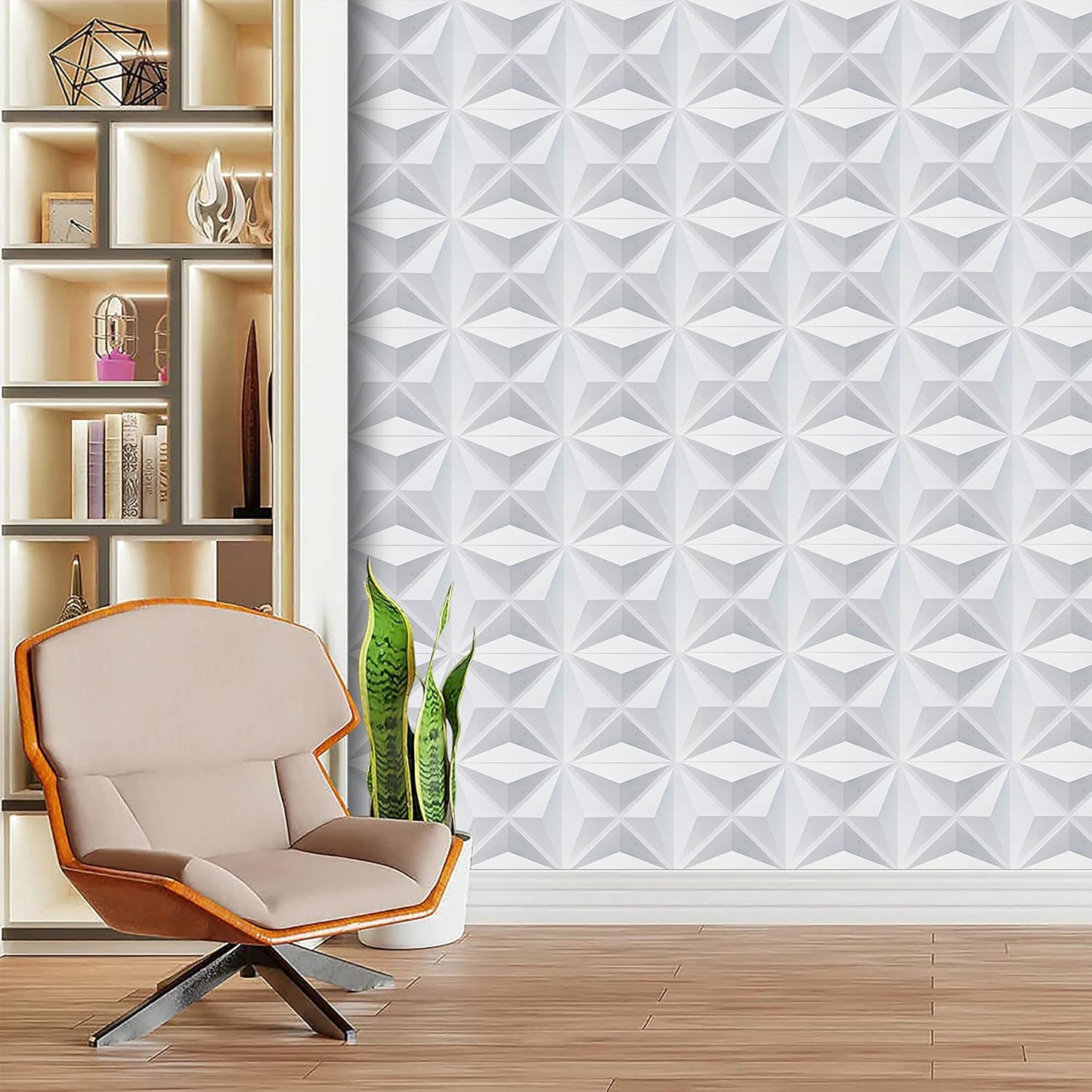 3D PVC Wall Panel, Diamond Rectangle Design (18Pc)White