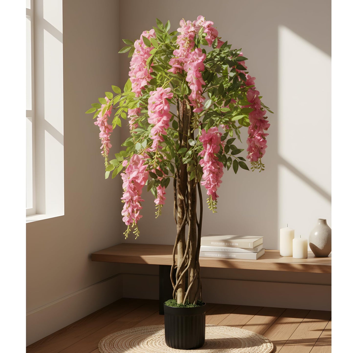 Artificial Wisteria Plant Lifelike Hanging Pink Flowers