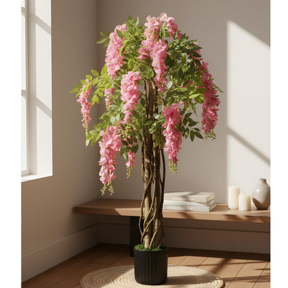 Artificial Wisteria Plant Lifelike Hanging Pink Flowers