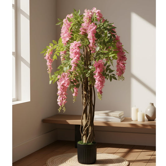 Artificial Wisteria Plant Lifelike Hanging Pink Flowers