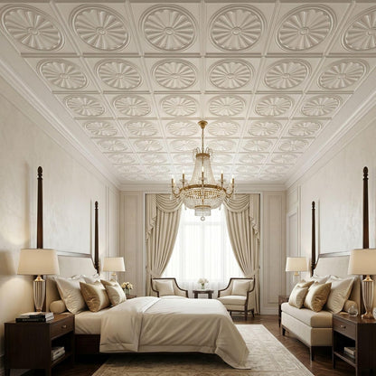 Modern PVC False Ceiling - 60x60 cm Sunburst Design White